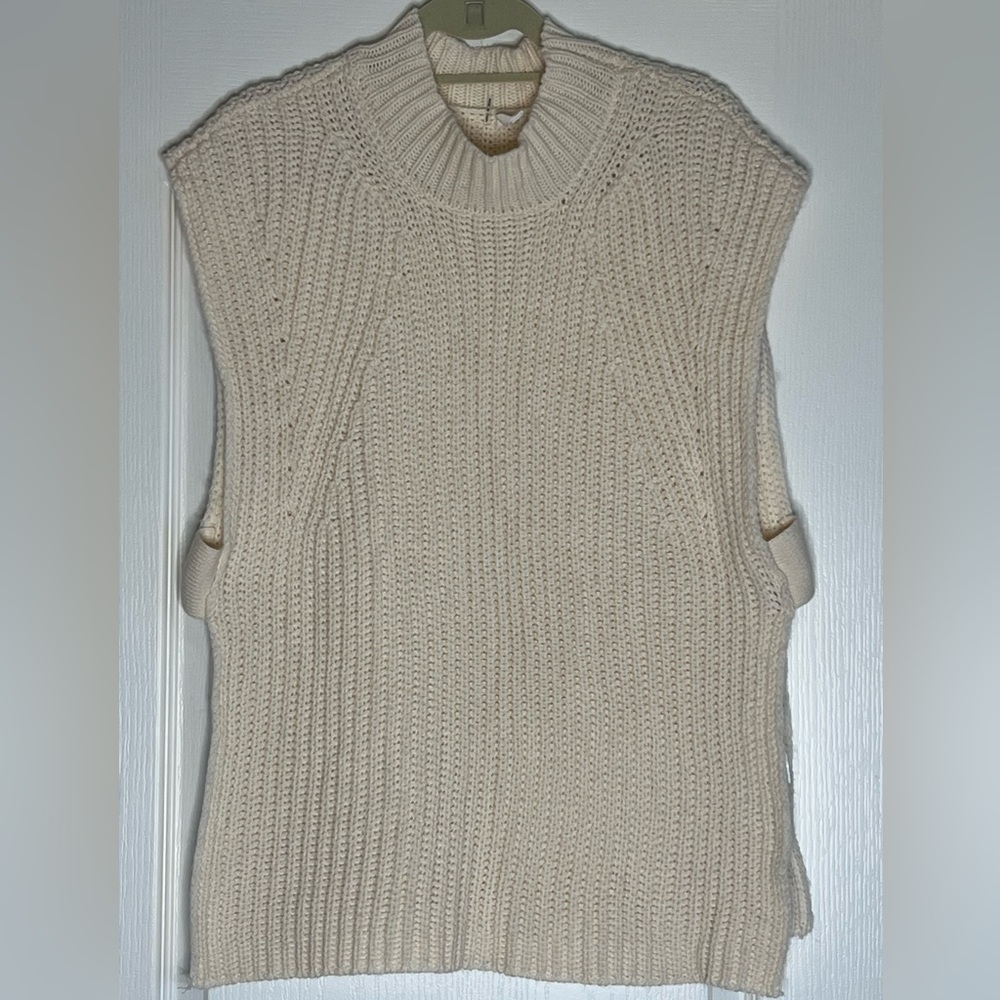 Cream Sleeveless Knit Poncho Sweater